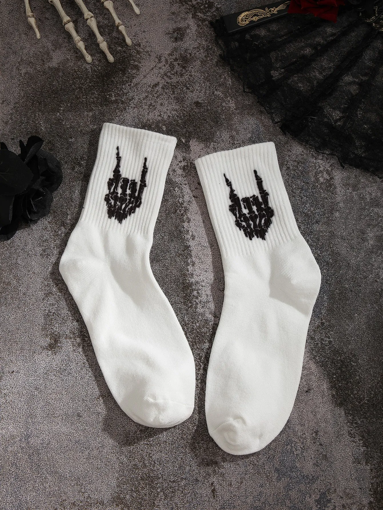 Skeleton Hand Print Crew Socks Silly Socks for Women Funky Socks Funny Socks