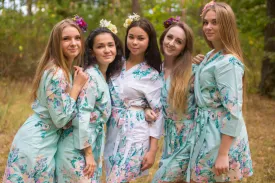 Turquoise Blooming Flowers Pattern Bridesmaids Robes