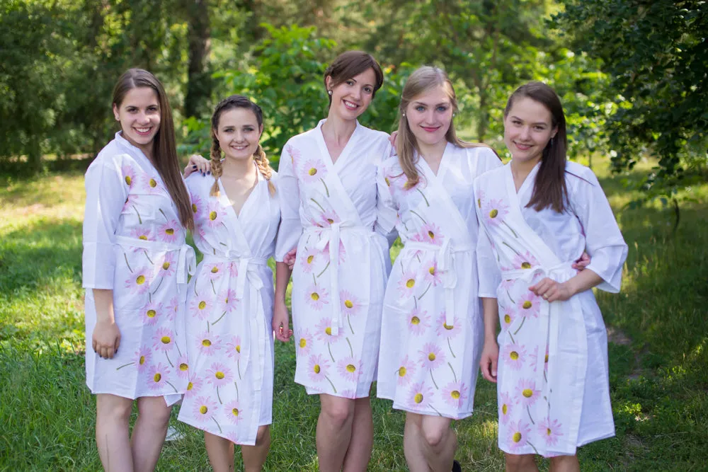 White Falling Daisies Pattern Bridesmaids Robes